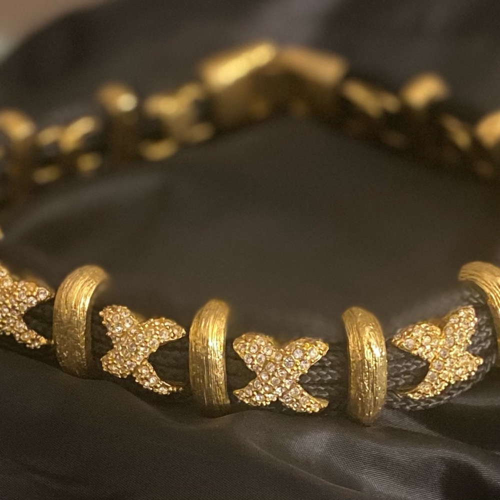 Black and Gold X fabric rope necklace.